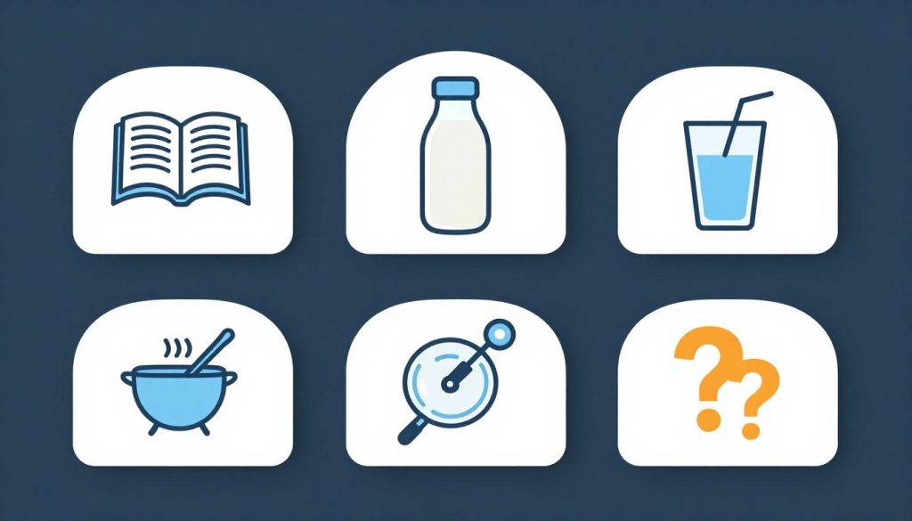 FAQ ilustrado sobre culinária sem lactose com ícones de dúvidas comuns