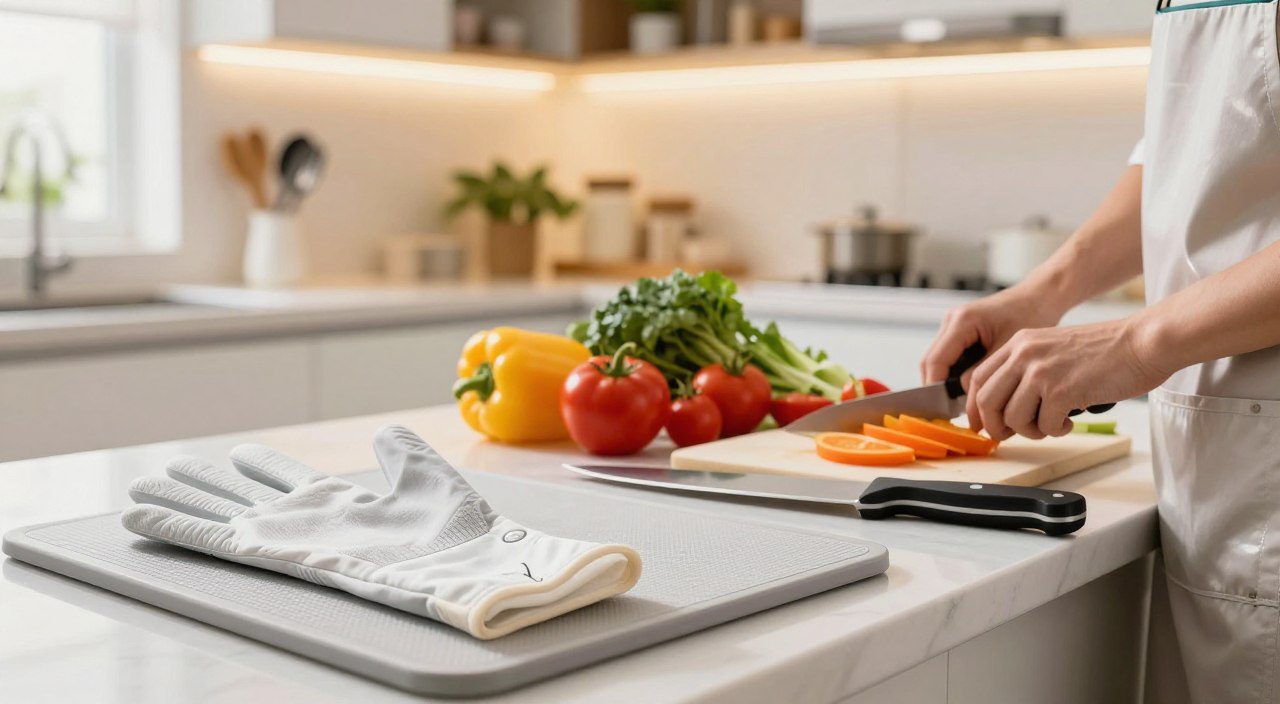 Pessoa cortando legumes com segurança usando faca de cozinha