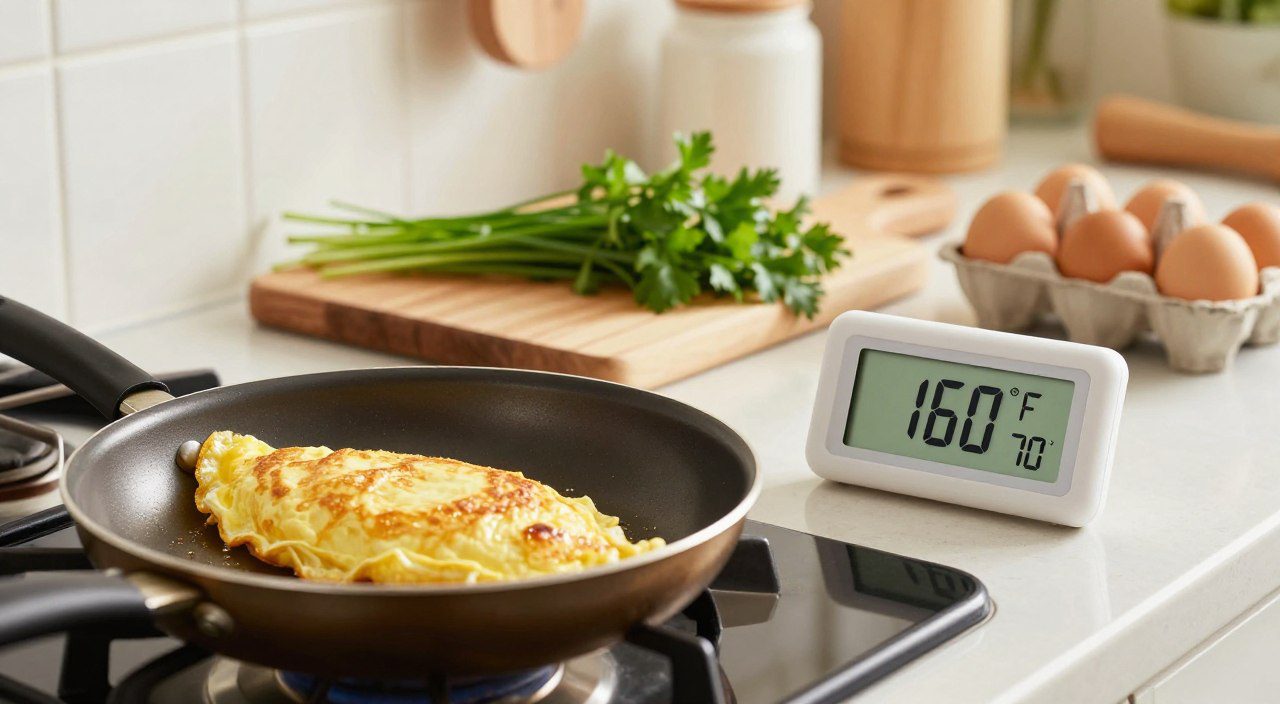 Omelete dourado e macio servido em prato branco