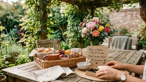 presentes baratos para o Dia das Mães com cesta flores e decoração simples