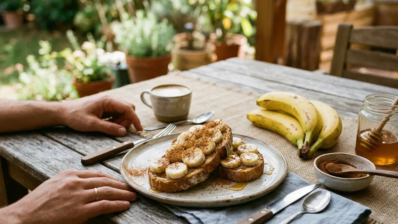 torrada com banana canela e mel café da manhã doce sem lactose